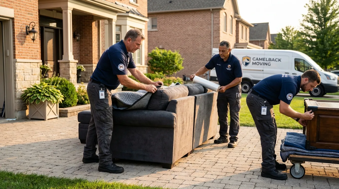Large estate moving crew wrapping furniture in Orosi, CA