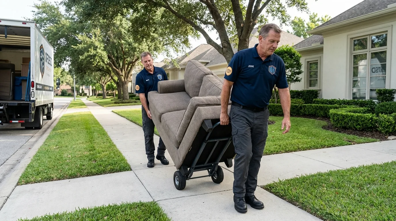 Local residential moving crew loading furniture in Orosi, CA